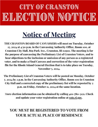 Board of Canvassers - Notice of Meeting